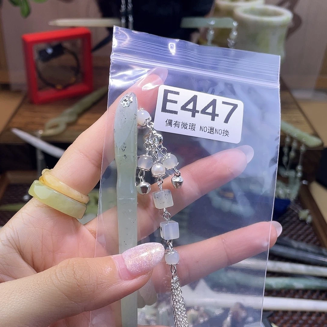 蛇纹石玉发饰银S925镀金镶嵌珍*