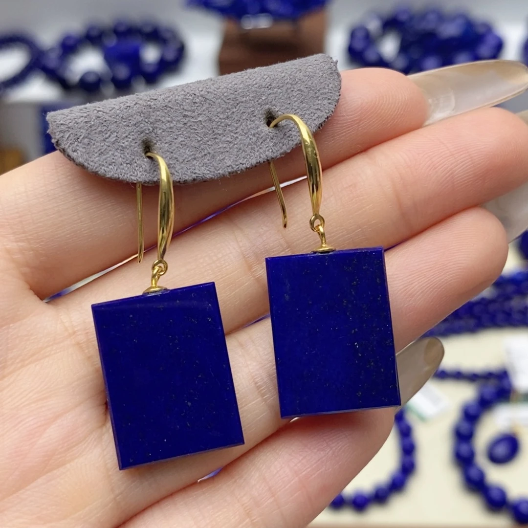 银S925镀金镶嵌青金石耳饰