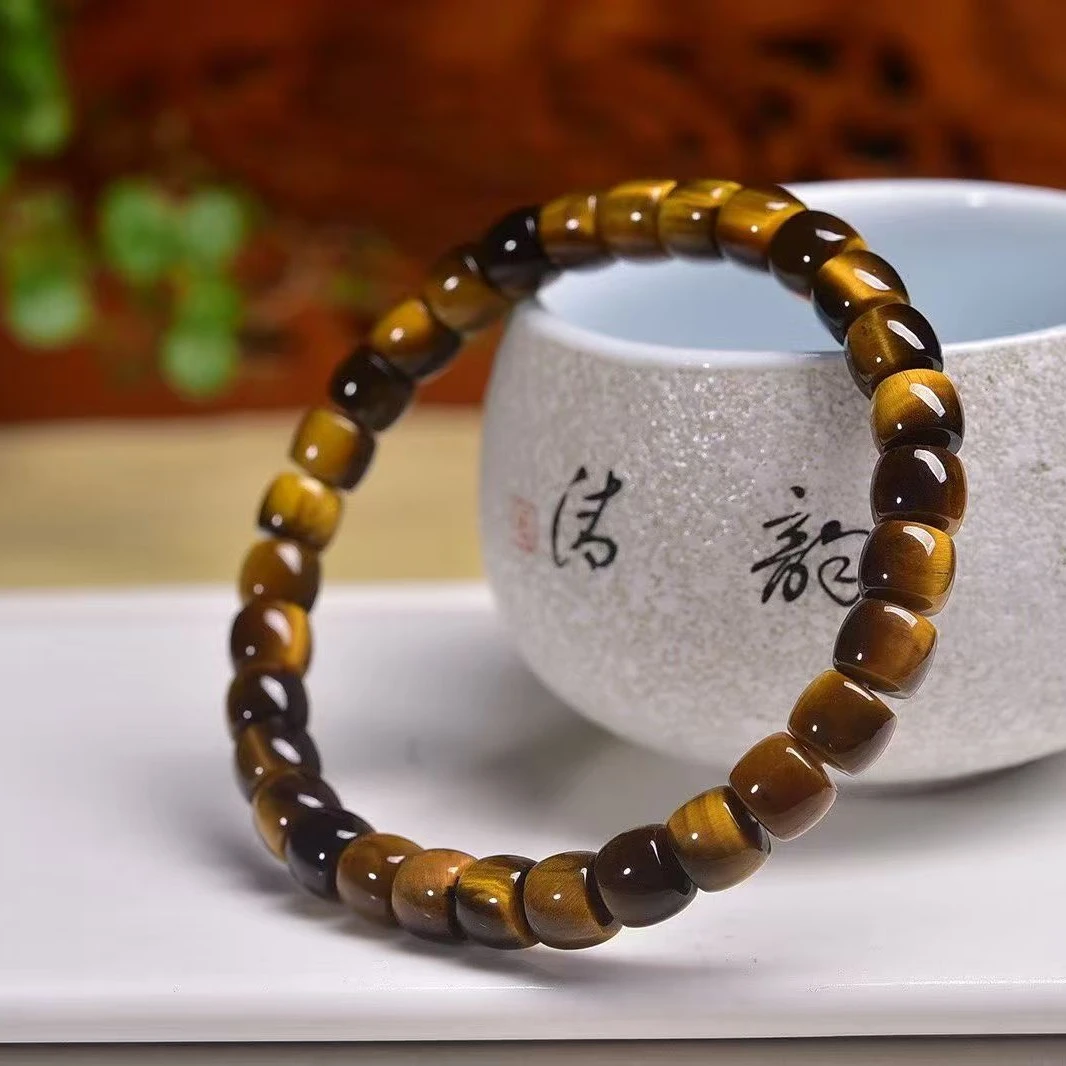 天然黄虎眼石单圈手串虎眼石直切盘珠手链时尚百搭民族风复古饰品