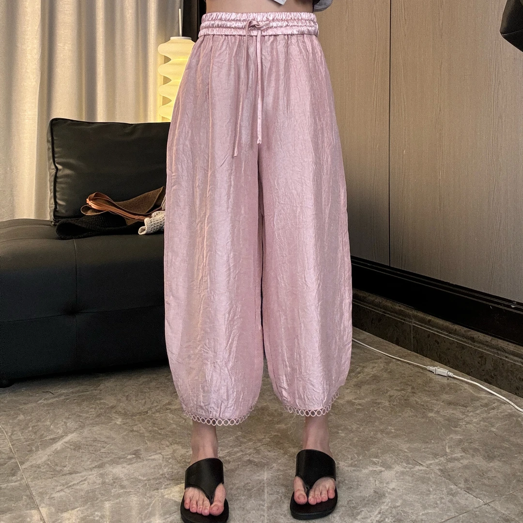 【XXZ】慵懒风松紧腰垂感醋酸休闲裤女夏季新款梨形显瘦九分裤