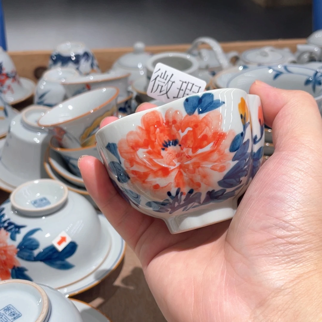 釉下手绘茶具微瑕