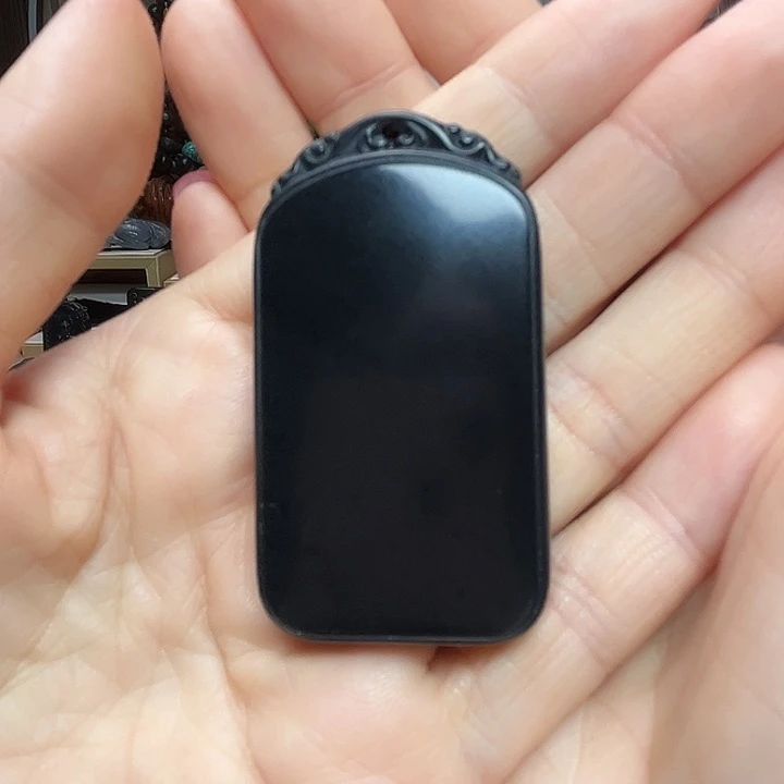 ༺***༻和田玉（墨玉）未镶嵌颈饰平安牌