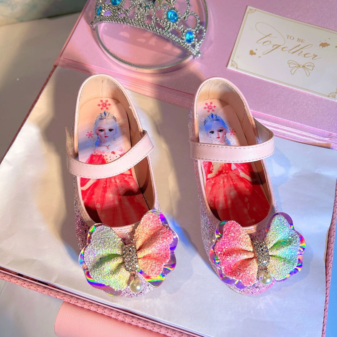 春秋小女孩公主鞋水晶高跟上台跟鞋时尚中大童单鞋软底儿冰雪奇缘