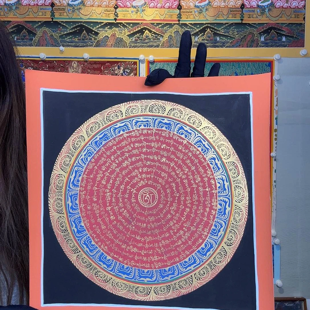 卷轴画纯手绘唐卡六字真言30厘米左右