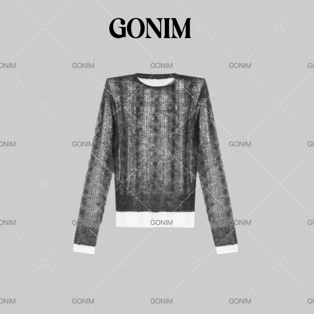 Gonim·"深海星辰”2024冬季新款复古撞色时尚感百搭双层毛针织衫女