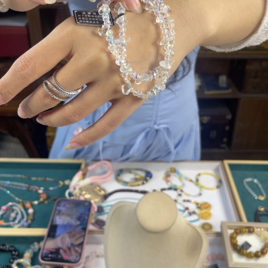 水晶手链银S925镀金镶嵌