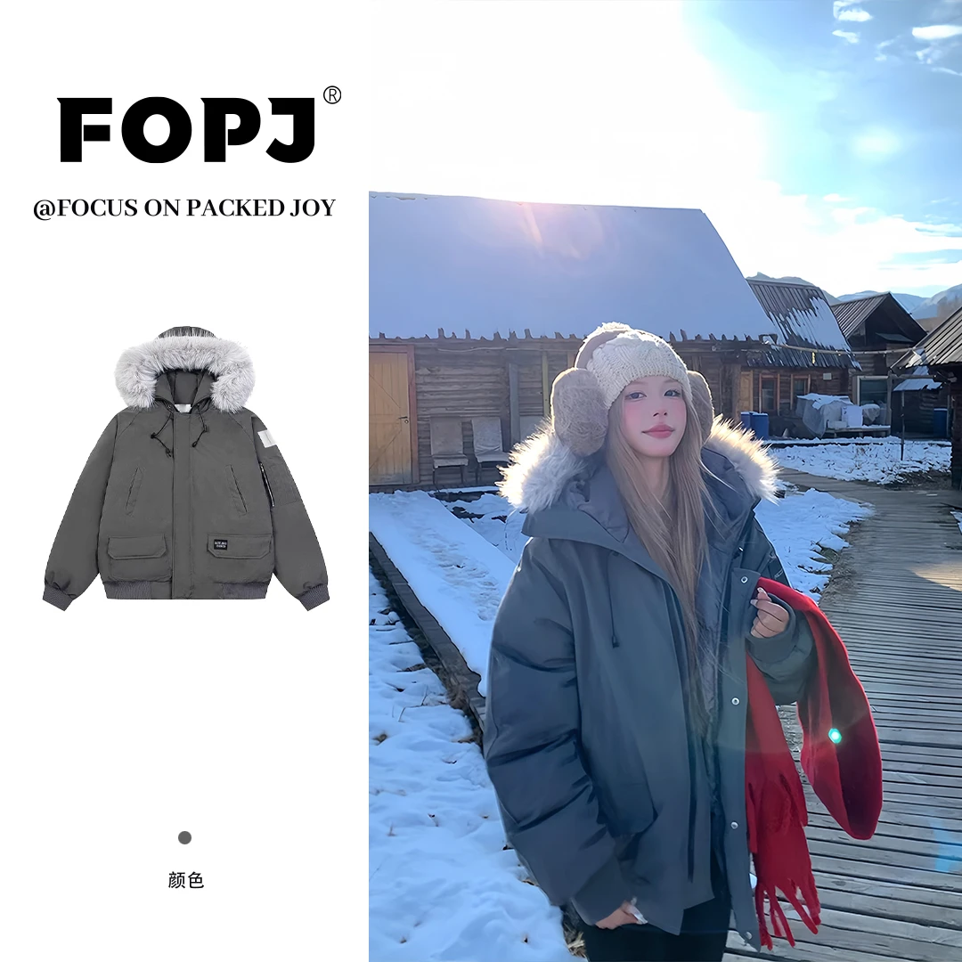 FOPJ座山雕网红款派克服毛领加厚保暖棉服女冬季美式时尚潮流外套