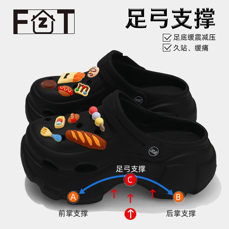FZT足弓支撑洞洞鞋女款夏季外穿2025新款沙滩厚底eva防滑增高凉鞋