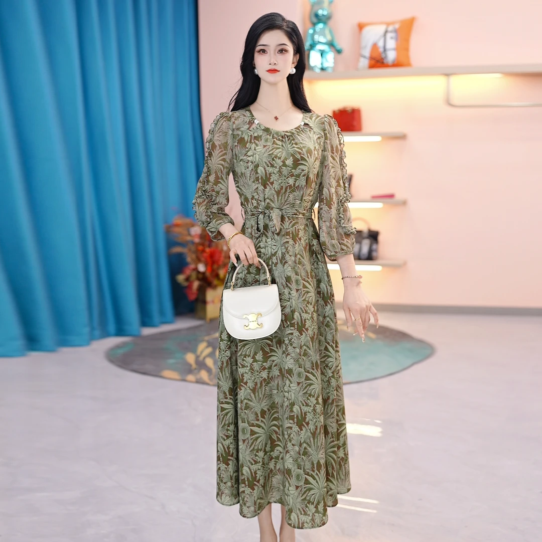 【SJYH236】新款时尚优雅减龄连衣裙轻奢碎花显瘦气质