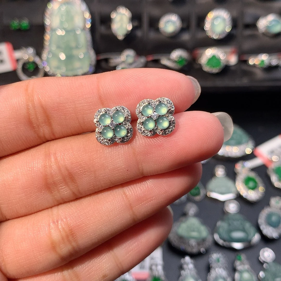 翡翠未镶嵌耳饰耳钉