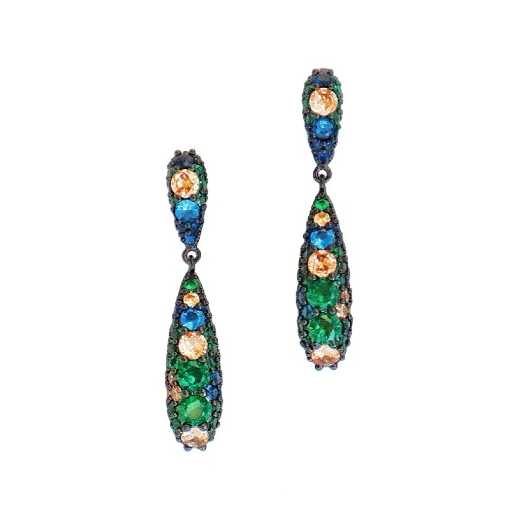 铜合金耳饰 A447 翠微绿水滴秋冬新款锆石耳坠小众设计高级感新款