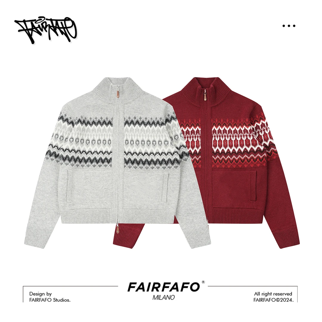 FAIRFAFO林肉肉【费尔岛纹样拉链开衫】绵羊毛ZY4MD0137时尚设计师
