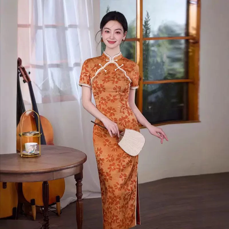 《墨染》黄色2025新款旗袍女夏季高考年轻款少女新中式年轻版旗袍