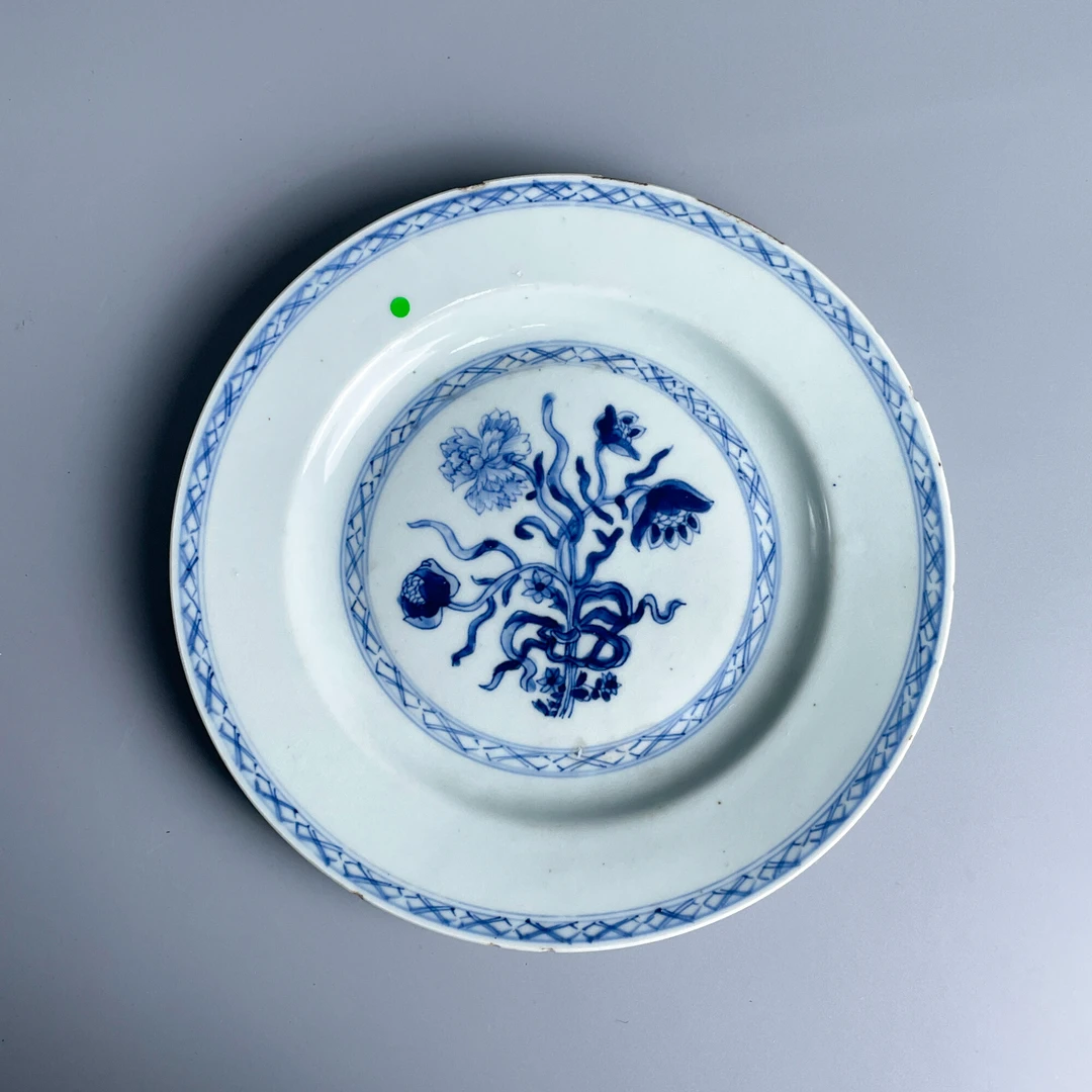 瓷器/古董清康熙青花花卉纹盘M25CG002188古玩/收藏/文物/绣花张