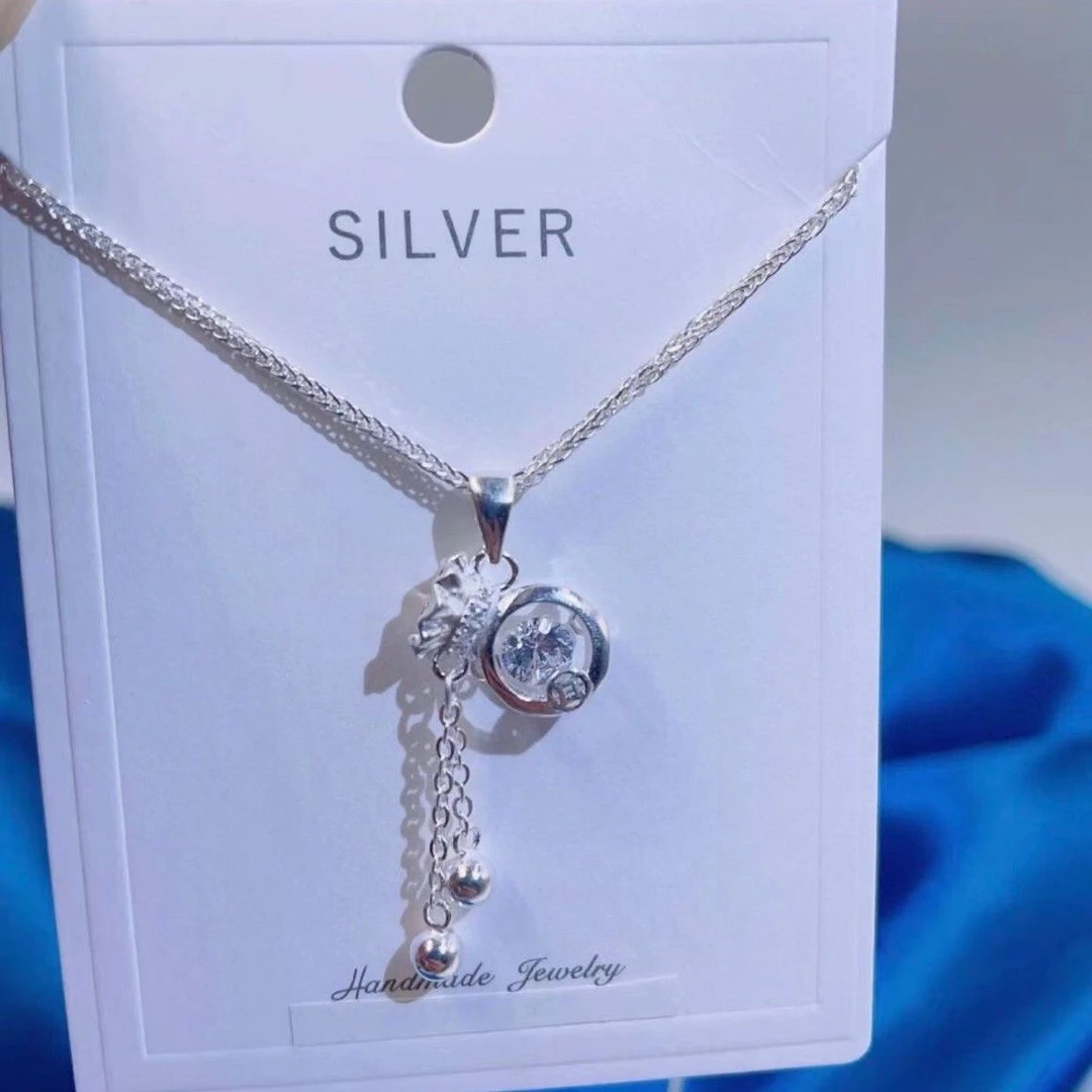 坠链均足银锆石 足银灵动福袋流苏项链