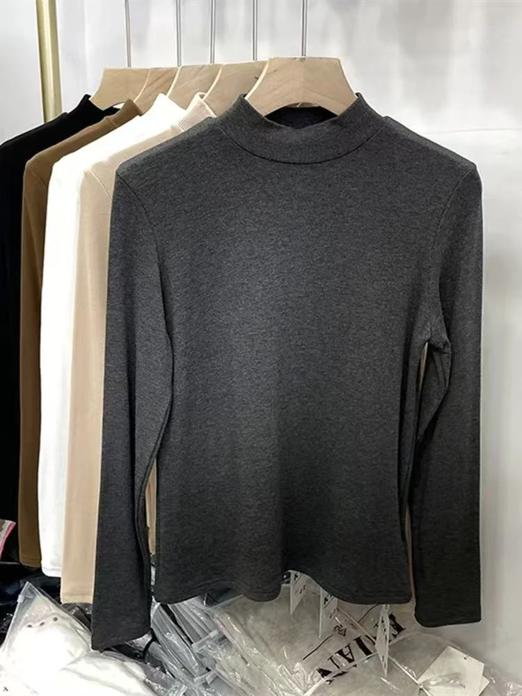 1991 立领长袖T恤女秋冬新款弹力修身显瘦打底衫上衣潮