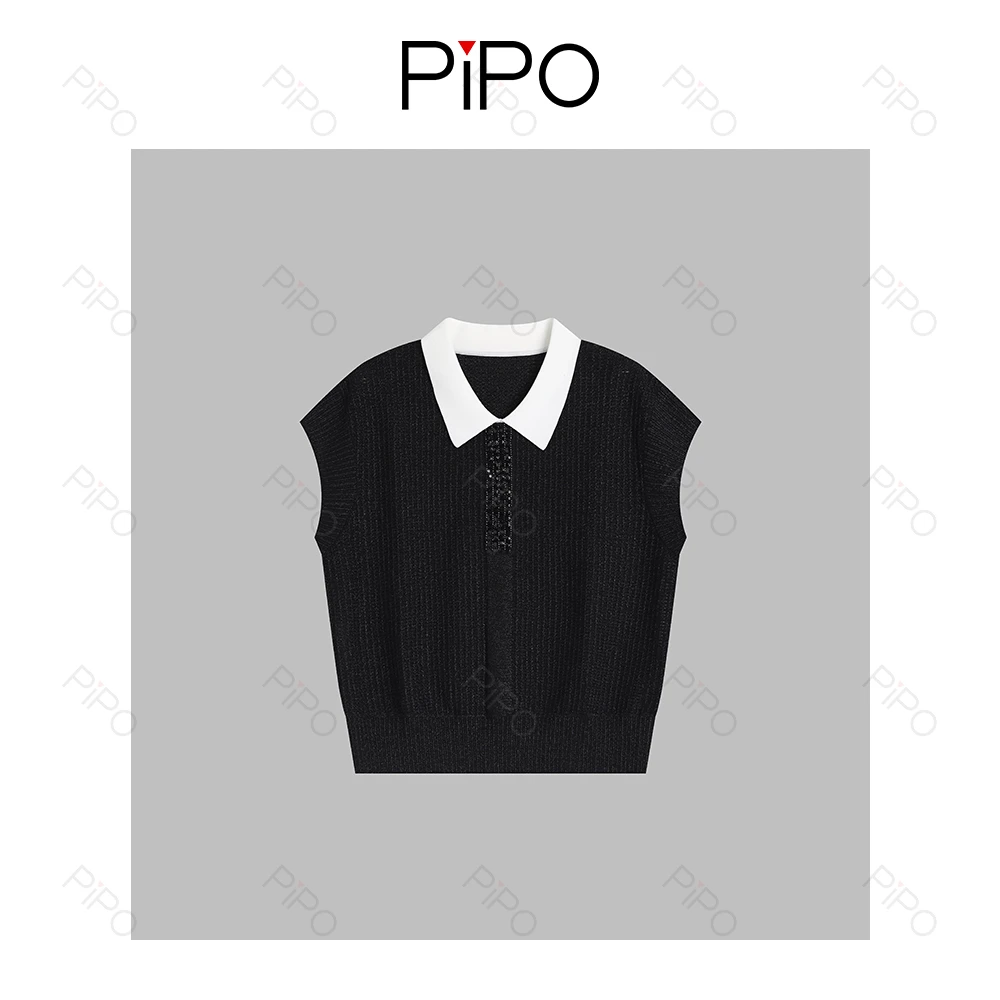 PIPO女针织衫时尚无袖针织上衣轻奢百搭DD52Z010