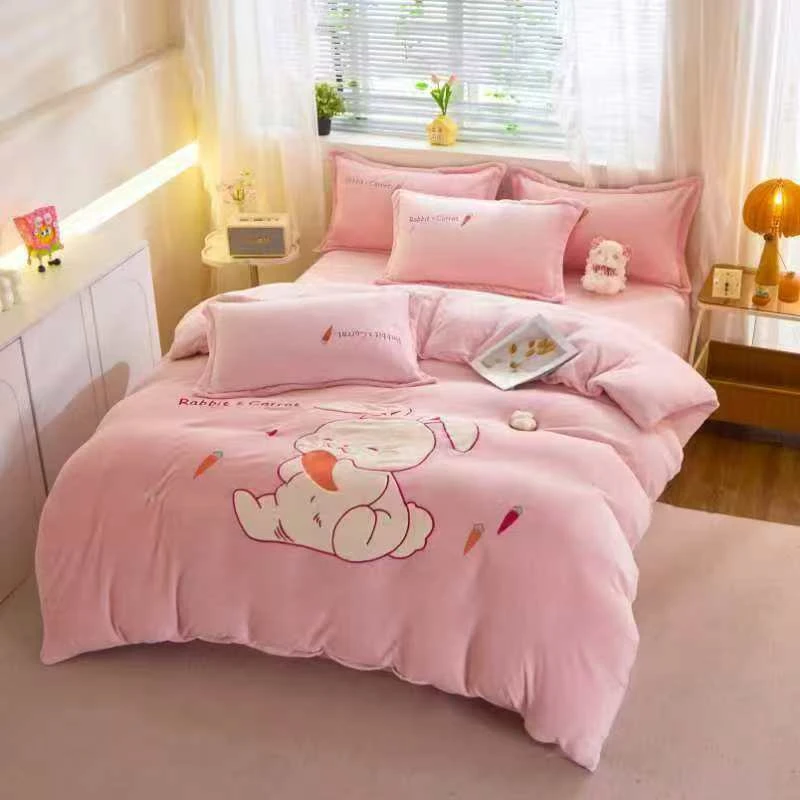 欢寐家纺  贴布绣刺绣牛奶绒四件套秋冬款