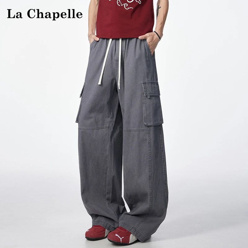 La Chapelle/拉夏贝尔美式潮牌纯棉休闲裤男女款夏季宽松直筒裤子