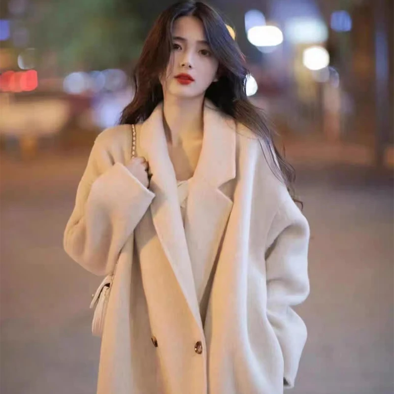 高端双面呢羊毛大衣女2025秋冬新款韩系宽松显瘦赫本风毛呢外套