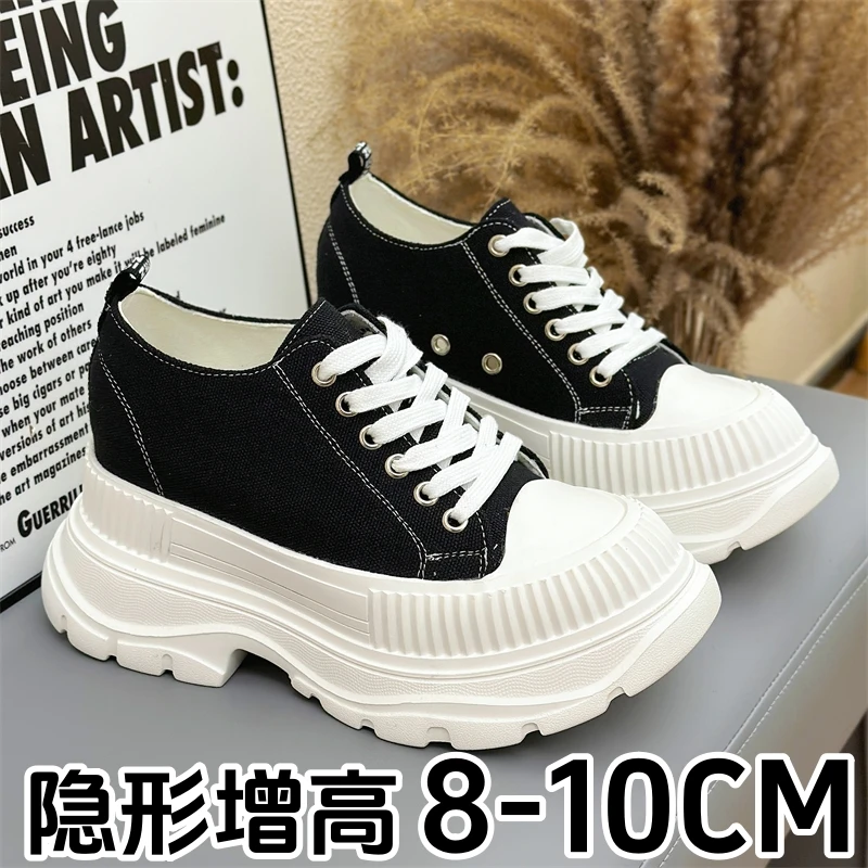帆布鞋休闲厚底百搭时尚10cm韩版小个子女鞋8cm超轻运动春季鞋子