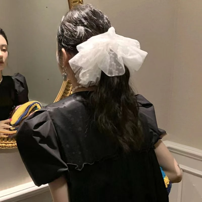 网纱波点大肠发圈高级感气质超大蕾丝发圈头绳女头花发饰