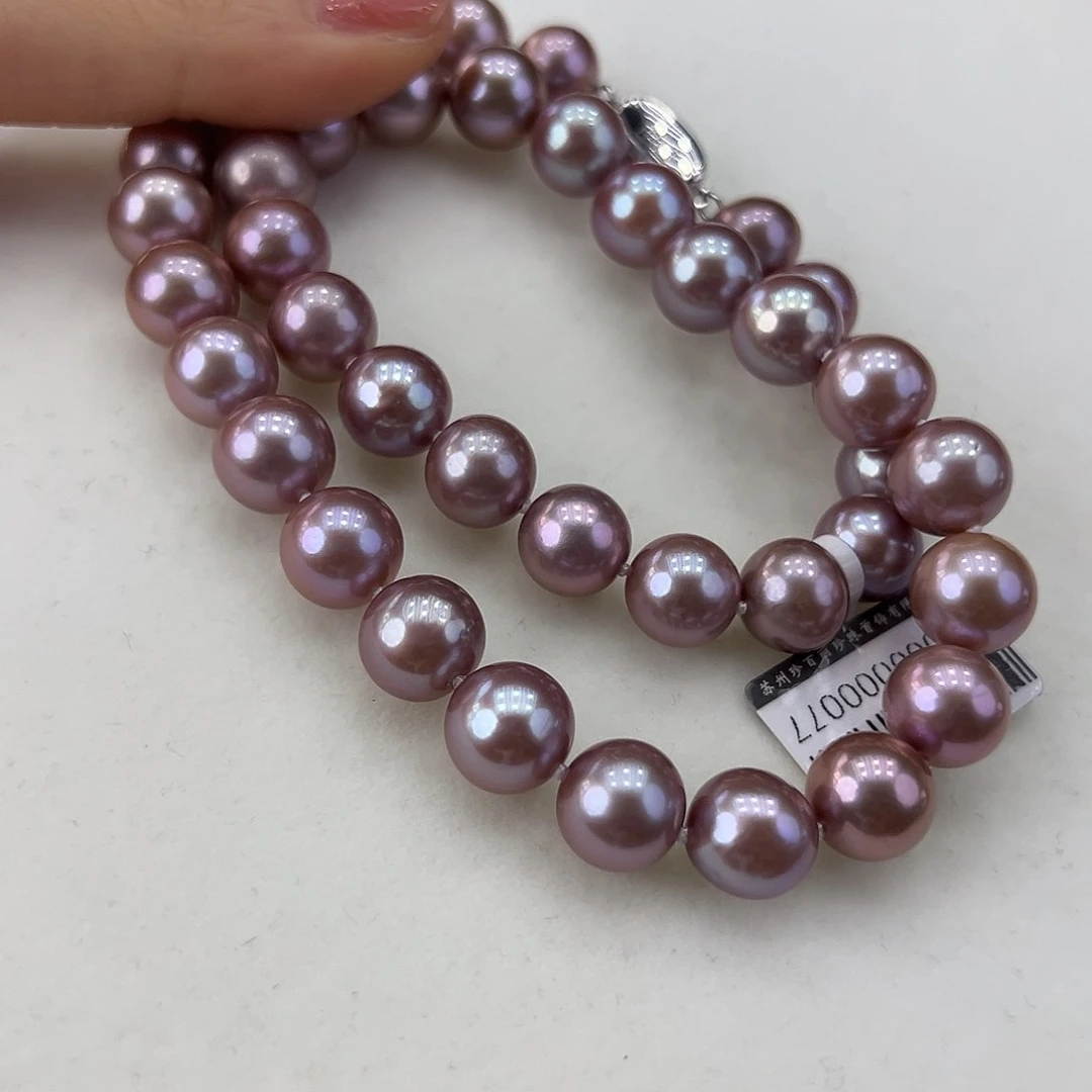 淡水珍珠颈饰银S925镶嵌➕10-11高品极光金属紫