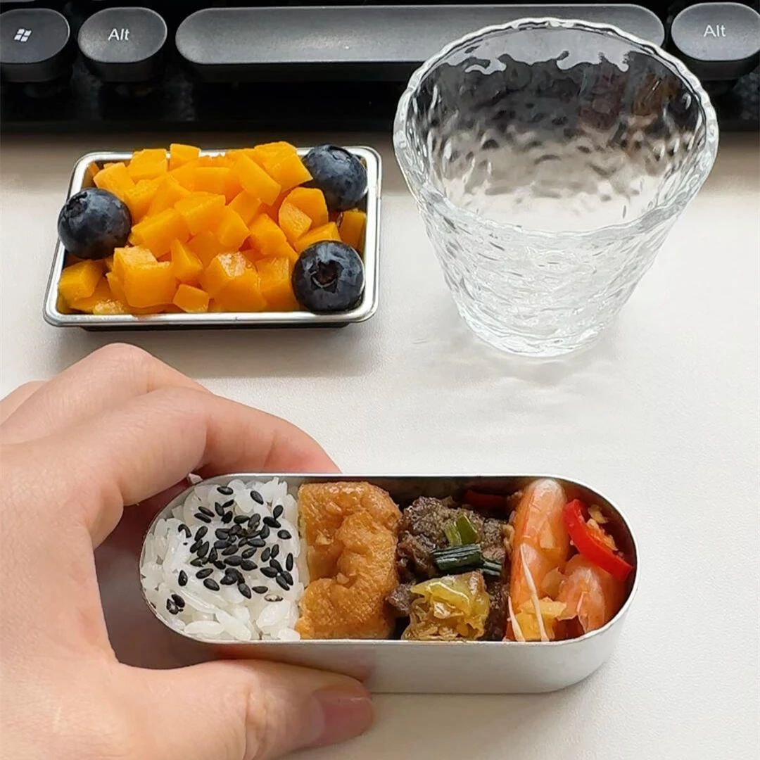 不锈钢迷你小饭盒创意打工人减脂期带一口饭创意便携食品级保鲜盒