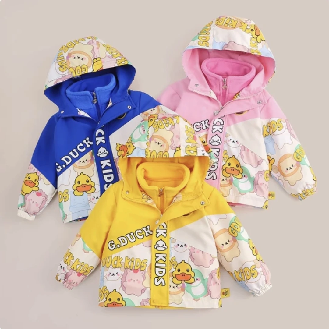 【小黄鸭】小黄鸭儿童冲锋衣三合一可拆卸男女童连帽时尚工厂