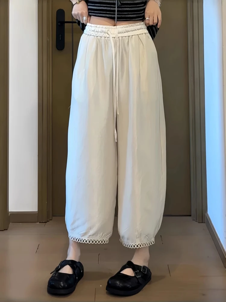 松紧腰垂感薄款休闲裤2025夏季大码胖MM宽松显瘦休闲流行女士裤子