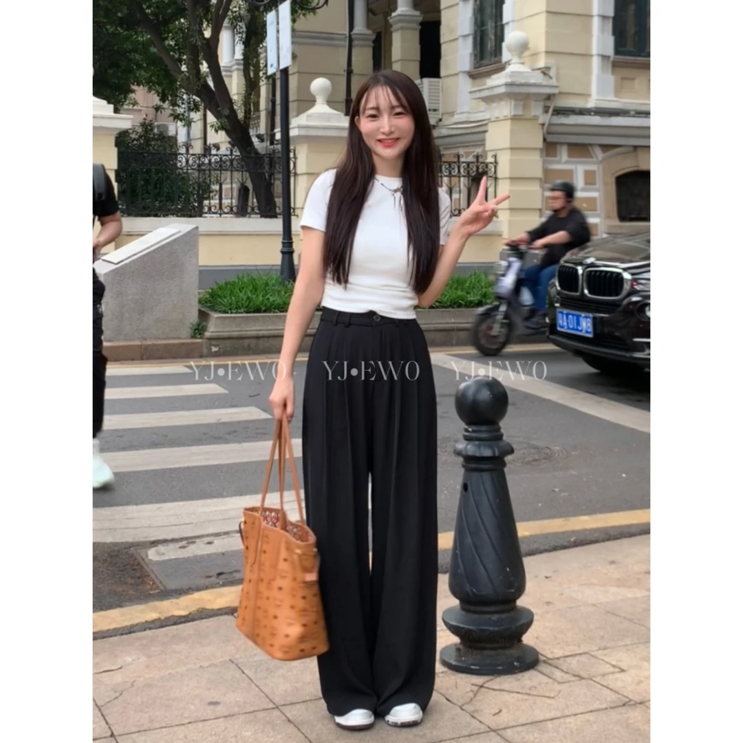 夏季直筒时尚宽松垂感小众设计感高腰西装裤-YJ886