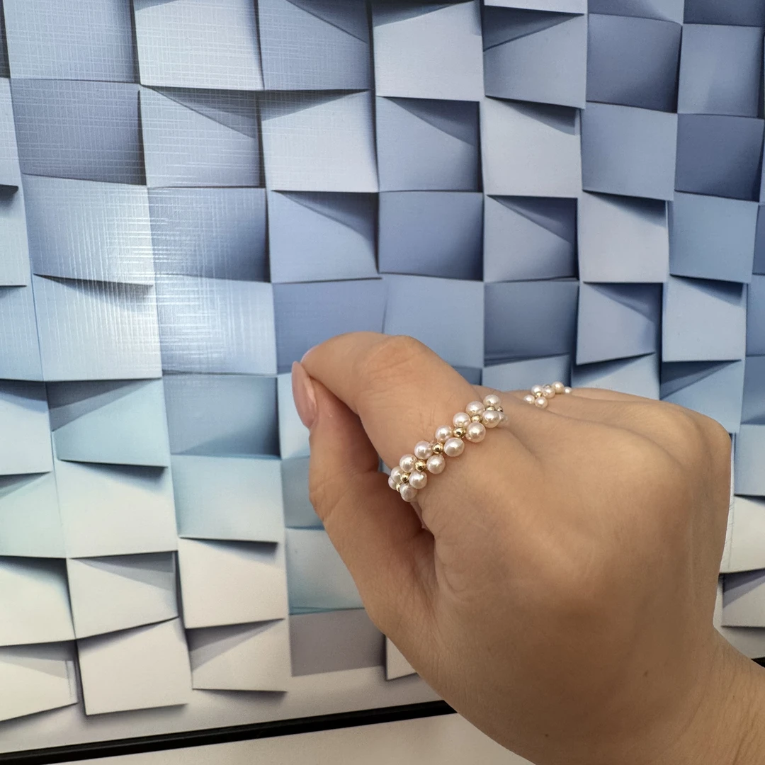 天然淡水小baby珠双排珍珠戒指女弹力绳食指指环【多样性发一】