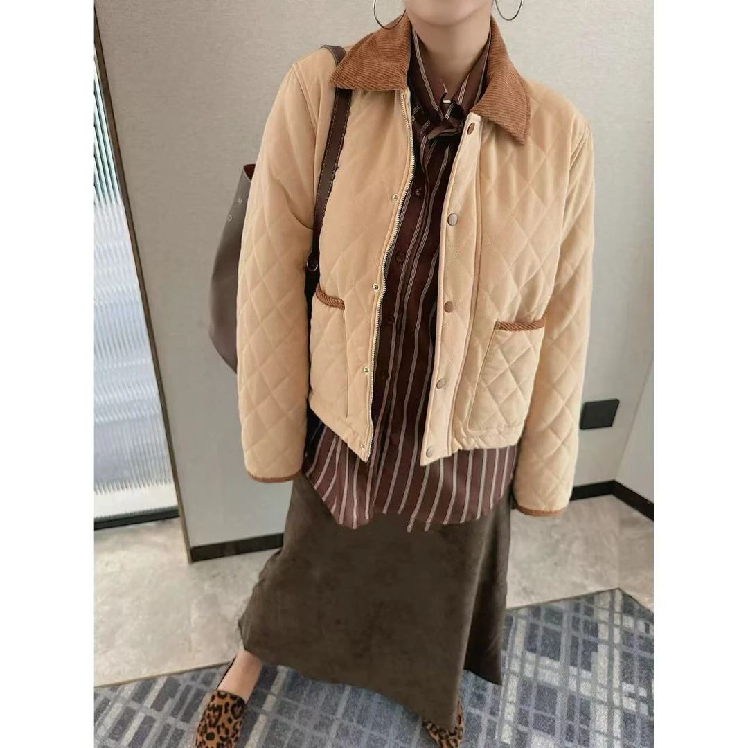 XY ICCLEK 设计师款美拉德色系拉链翻领格纹气质秋冬外套 - 1057