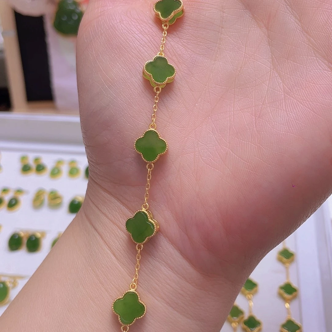 和田玉手链银S925镀金镶嵌?****?