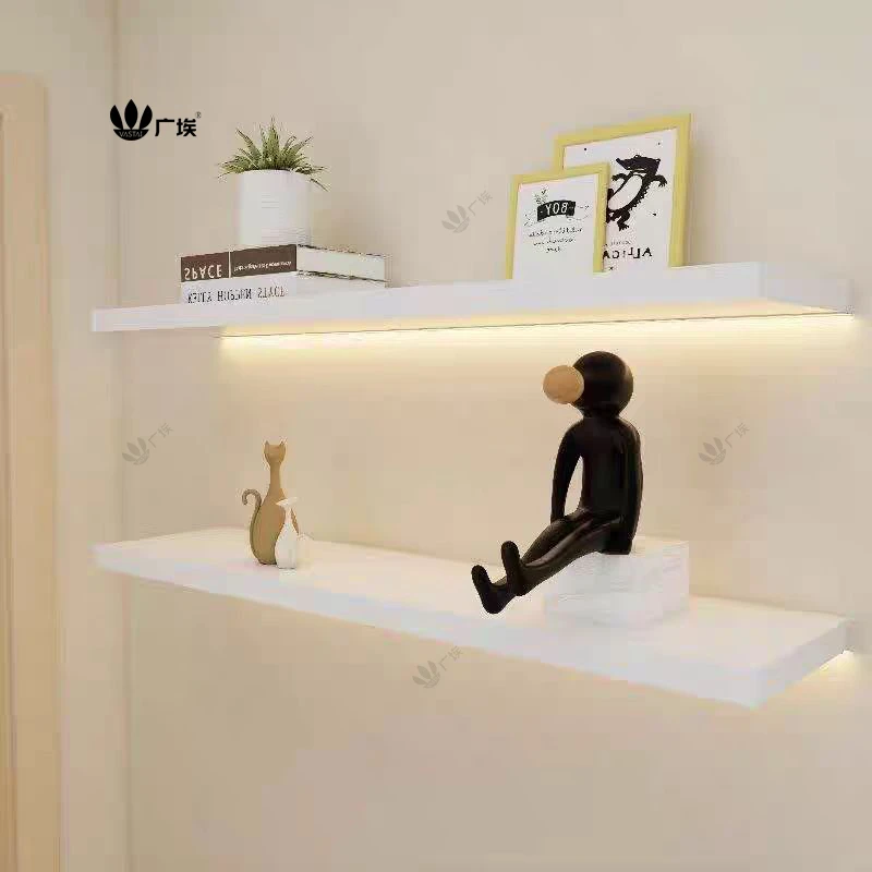 广埃带灯墙上壁挂式一字隔板带灯书架家用储物简约发光层板置物架