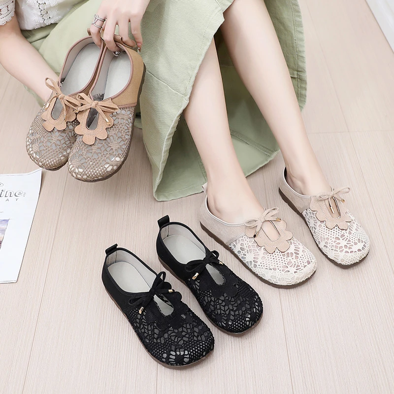 夏季新款妈妈鞋韩版休闲女网鞋单鞋软底防滑一脚蹬百搭休闲网面鞋