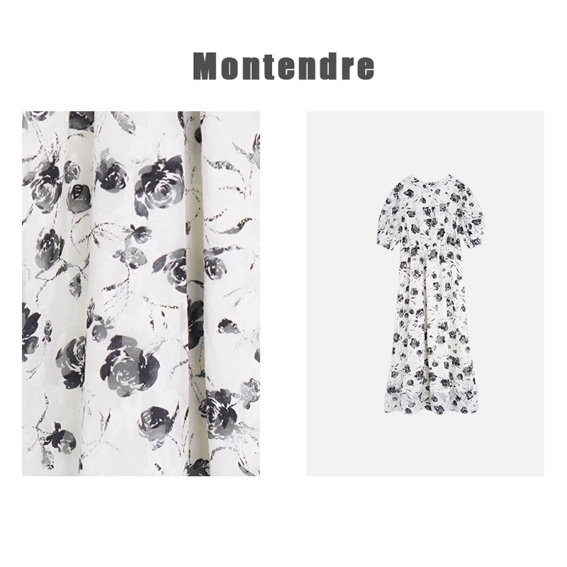 【胖虎家】 夏季新款 B 时尚法式印花气质百搭显瘦优雅提花连衣裙