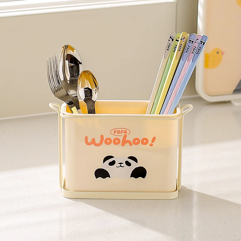 川岛屋熊猫筷子收纳盒家用高档新款台面筷子筒沥水防霉筷笼餐具桶