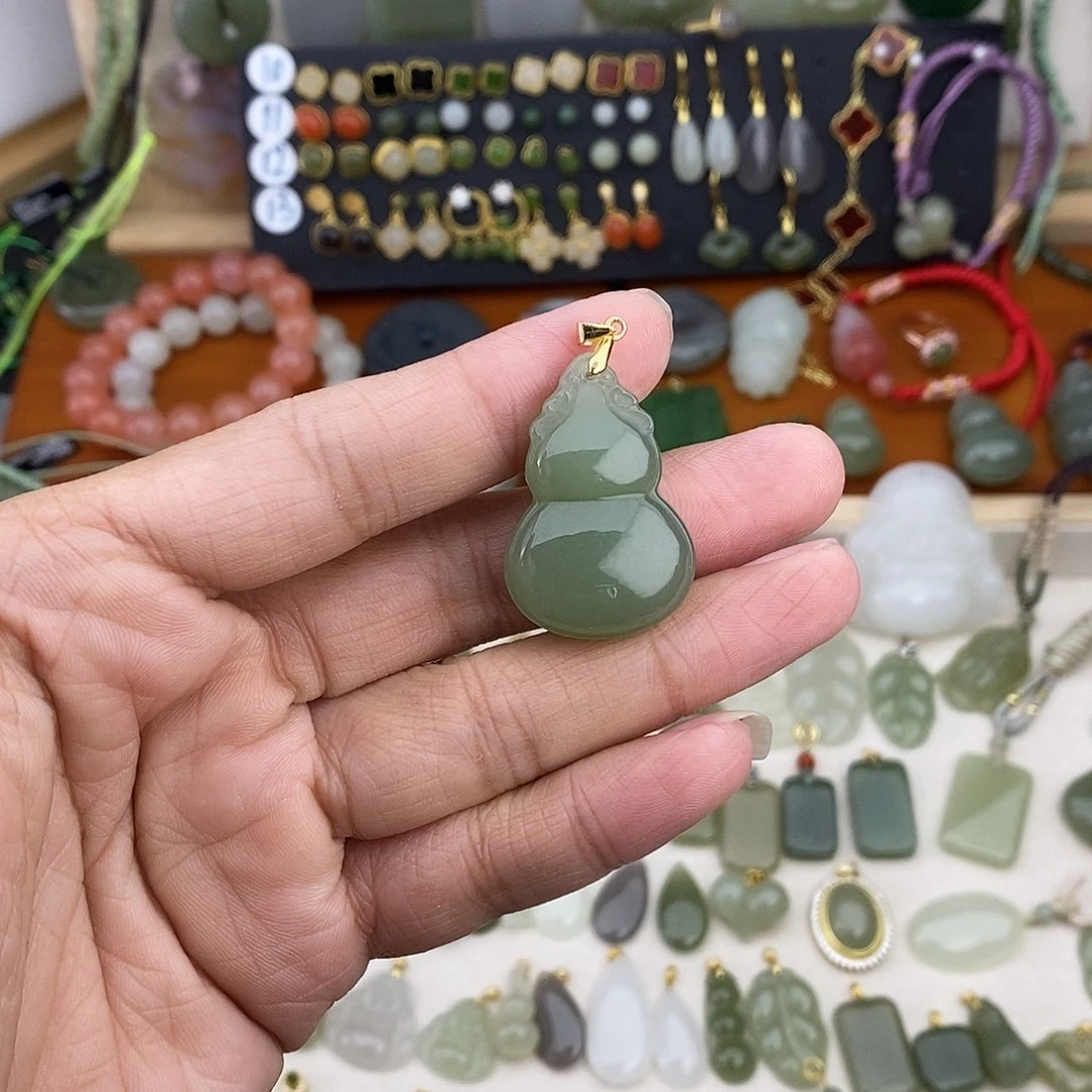 和田玉银S925镶嵌吊坠(不含链)