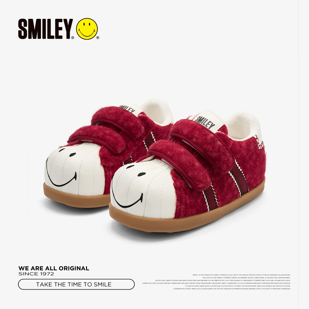 【圣诞限定】SMILEY笑脸冬季加绒低帮鞋女复古增高面包鞋休闲板鞋
