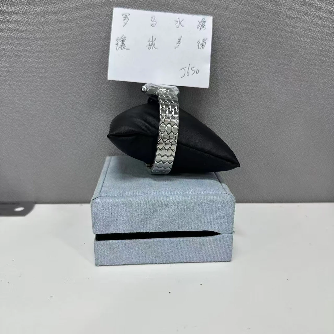 钛钢合成锆石手镯 罗马水滴镶嵌手镯 ZF-J650