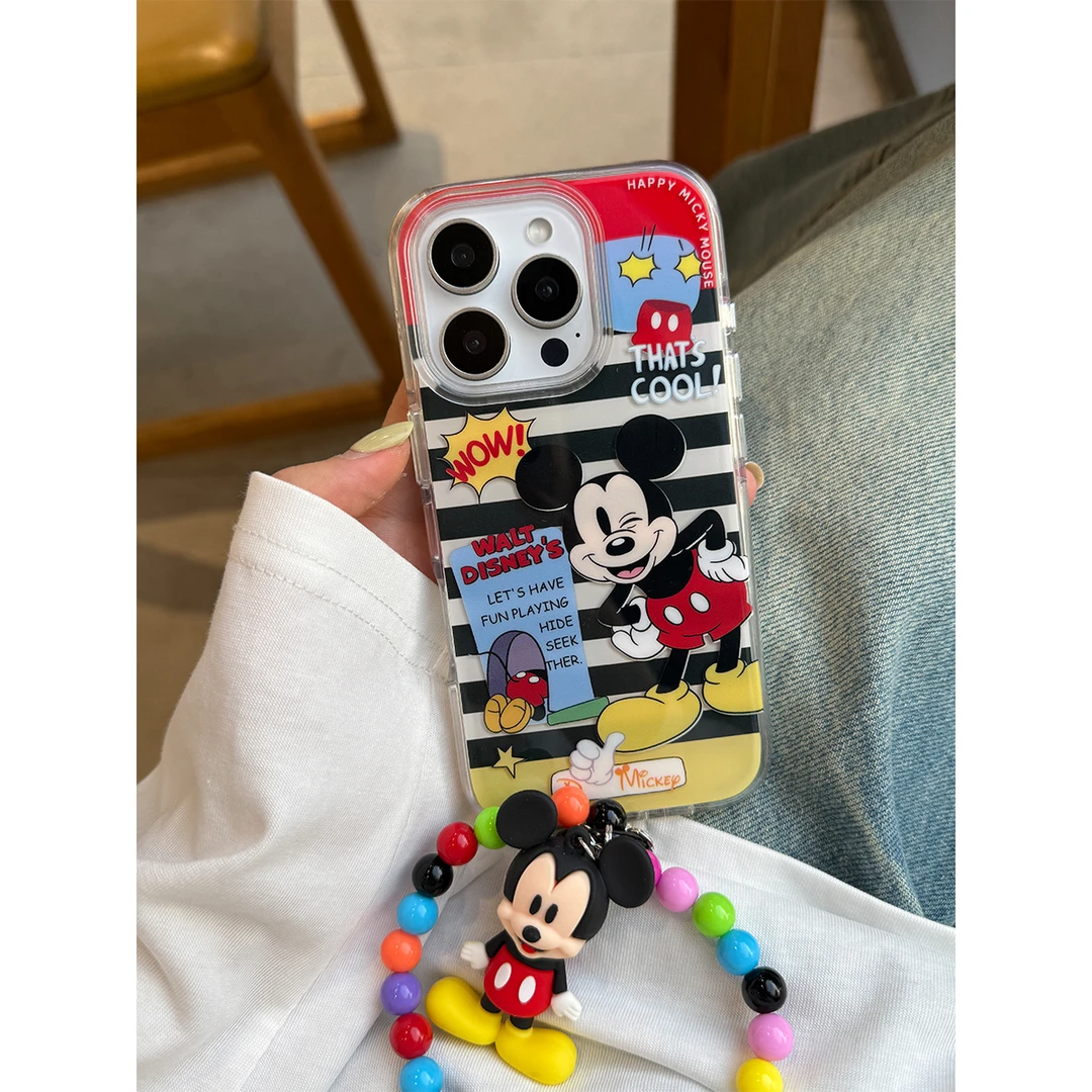 适用苹果16手机壳iPhone15/14promax可爱格纹气囊边米奇保护壳