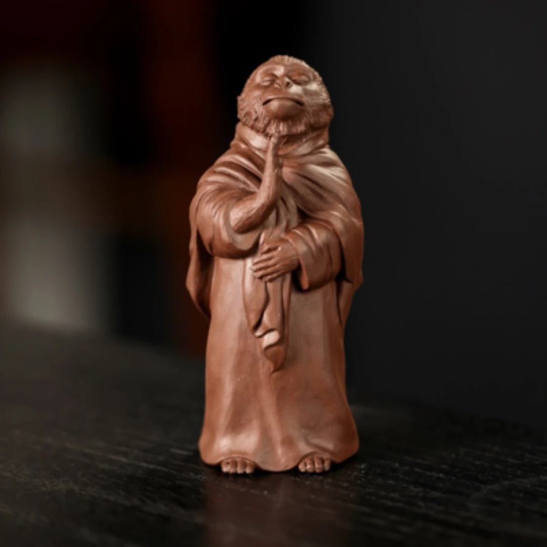 宜兴紫砂～小懒匠赵永辉紫砂茶宠雕塑摆件 一心向佛 精工猴子