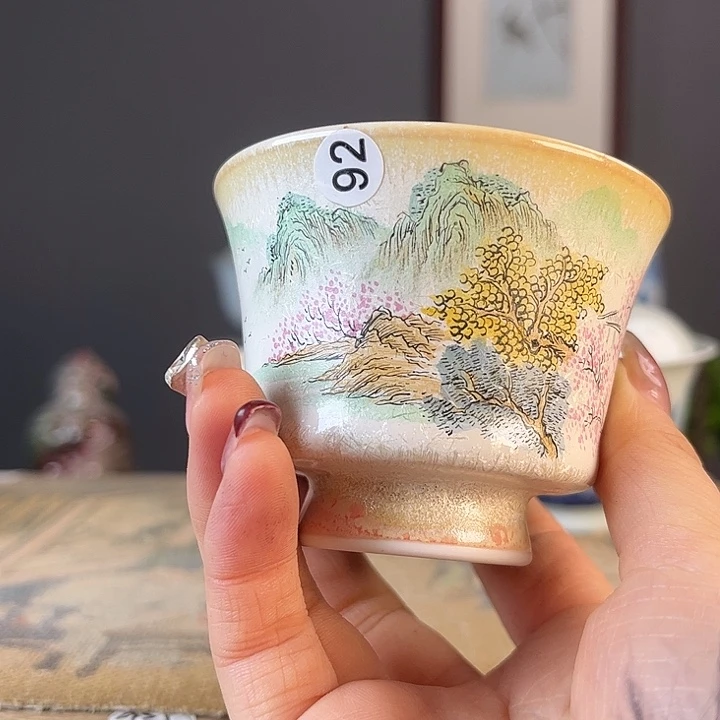 摆件景德镇柴烧茶杯多人