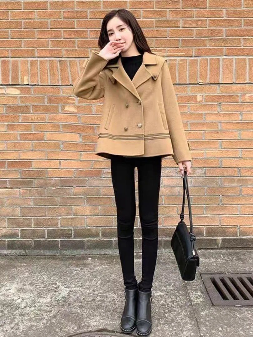 【静姐宠粉】卡其毛呢大衣女新款百搭气质高级感DY-02