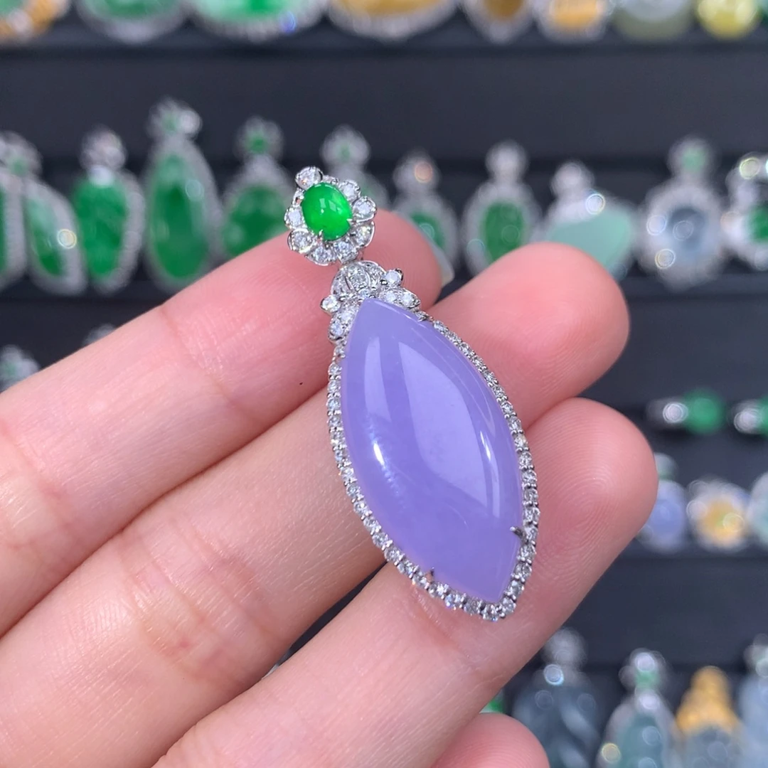 翡翠18K金镶嵌吊坠(不含链)浪漫紫罗兰马眼吊坠