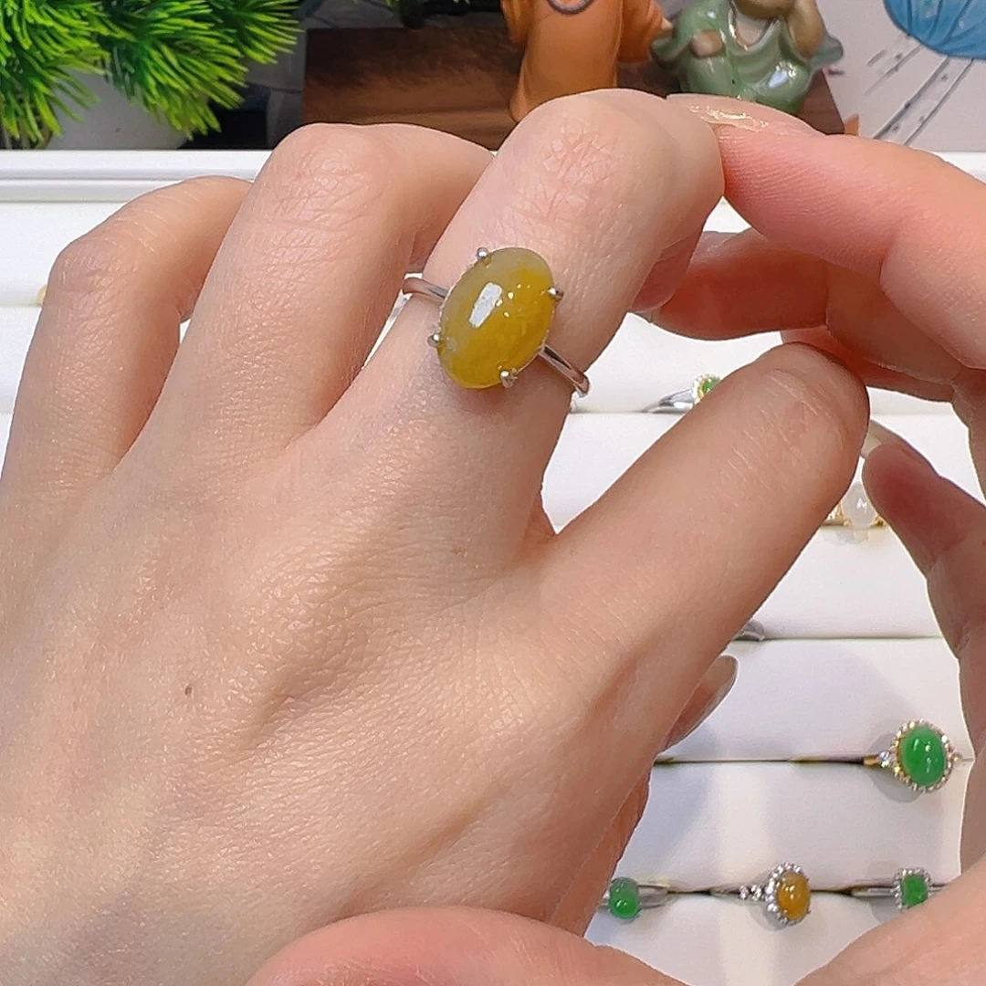 翡翠戒指银S925镶嵌翡翠