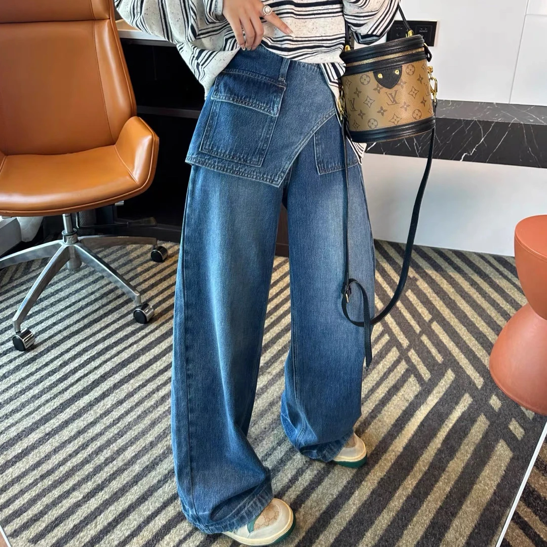 【桃子自制】 01133 百搭直筒屁帘遮胯阔腿牛仔裤