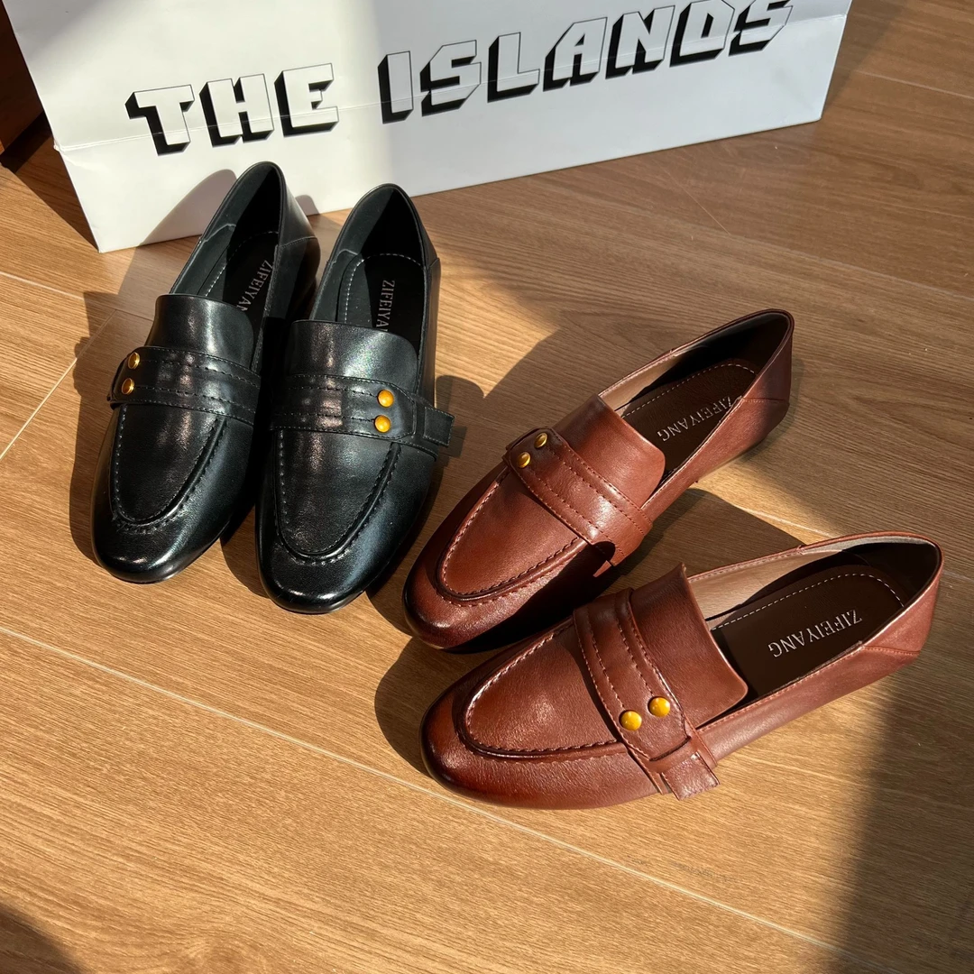 Shoe牛皮/2CM水洗手工做旧重工艺水洗牛皮单鞋女鞋9217