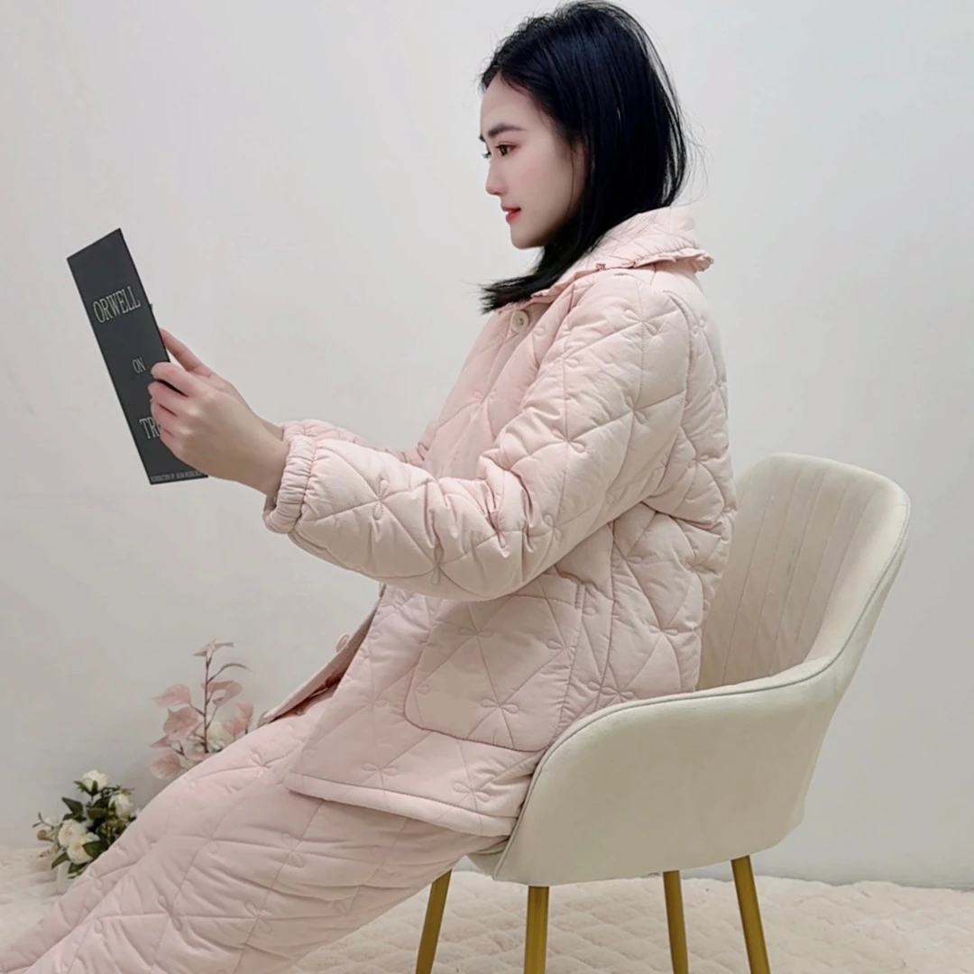 【8057冬季特厚新款睡衣】女士冬季加厚夹棉保暖睡衣可外穿套装